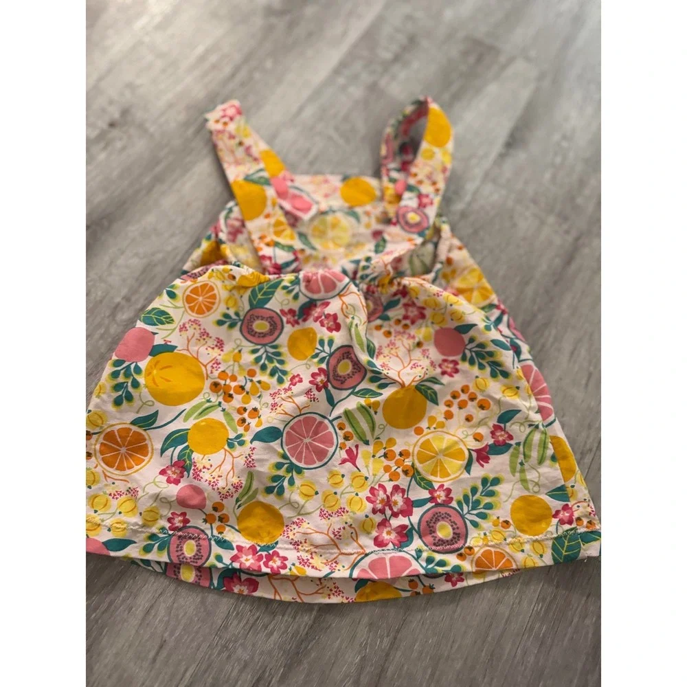 Patagonia Baby Baggies Apron Dress 3M Citrus Floral Fruit Print Pink Yellow